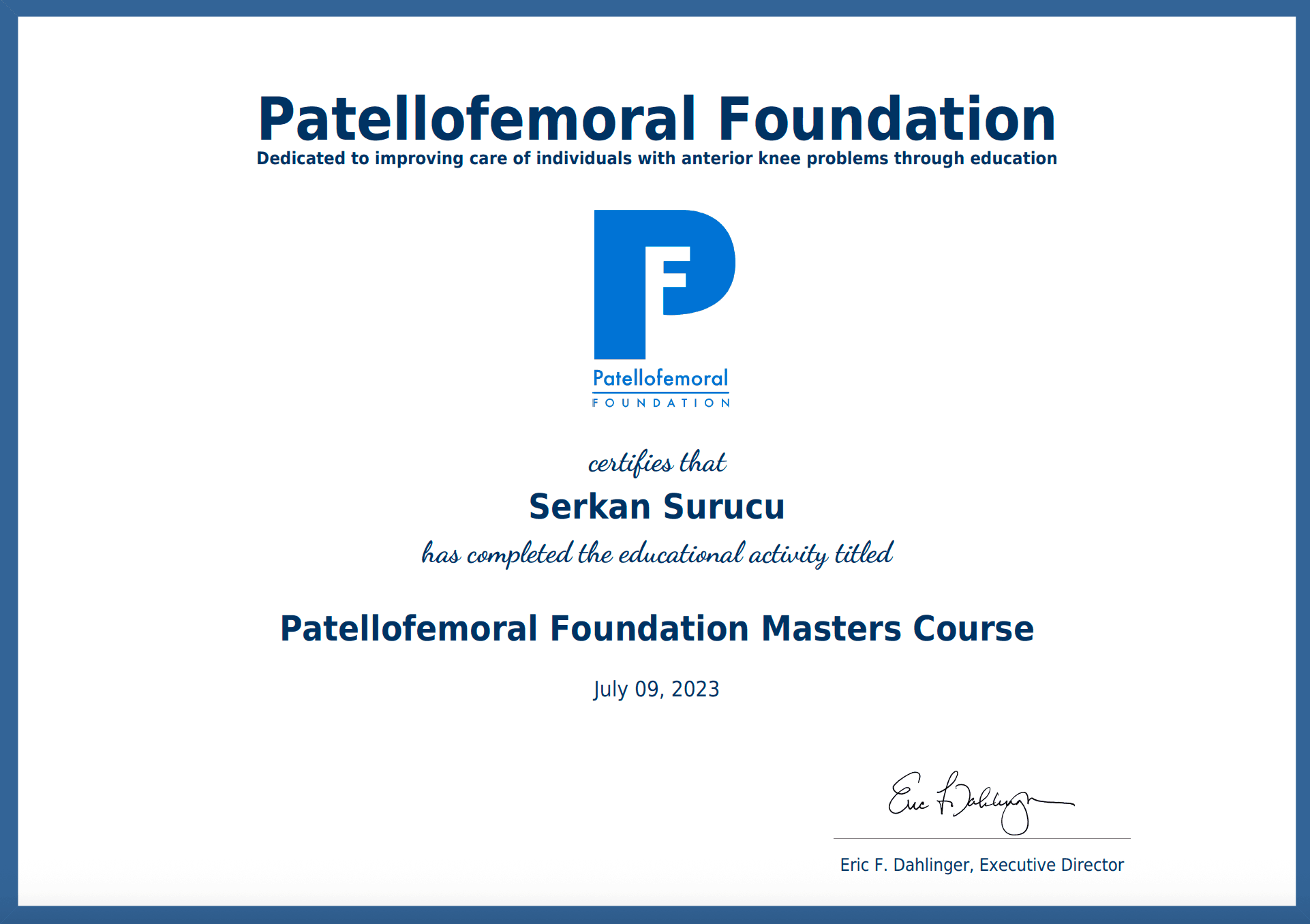 Patellofemoral Foundation Masters Course Certificate — Sertifikalar